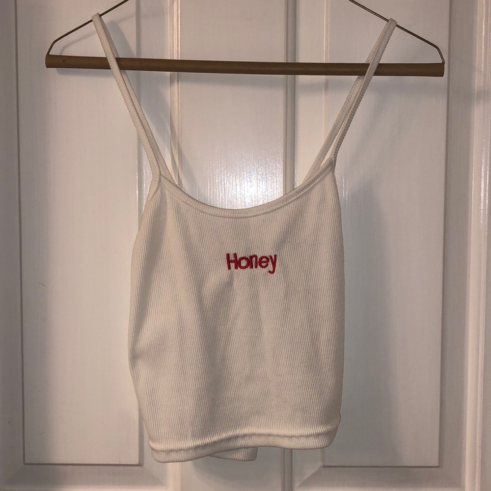 Zaful spaghetti strap white “Honey” crop top